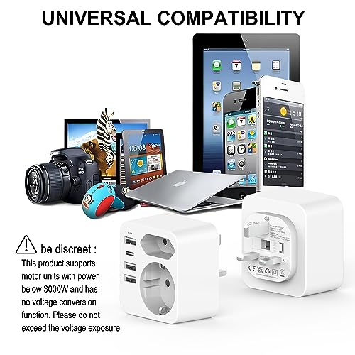 Hanyeal - 6 in 1 UK Plug Adapter with 2 Sockets, 3 USB Ports & Type-C