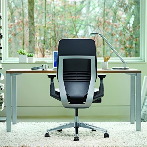 Steelcase Gesture Office Chair - Buzz2 Black Upholstered Wrapped Back Platinum Metallic Frame Medium Seat Merle Seat/Back/Arms (Dark/Light) Hard Floor Caster Wheels - Medaid International