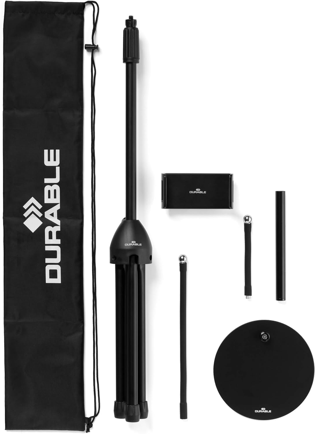 Durable Twist Tablet & Smartphone Table or Floor Stand - Gooseneck 360 Degrees Swivel Mount with Adjustable Height - Compatible with iPhone, Android, iPad, Tablet - Black Tablet & Smartphone Holder - Medaid International