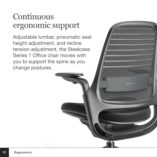 Steelcase Series 1 Office Chair - Ergonomic Work Chair with Wheels for Carpet - Helps Support Productivity - Weight-Activated Controls, Back Supports & Arm Support - Easy Assembly - Licorice|B078HG8HWF