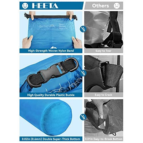 HEETA Dry Bag Waterproof for Women Men, 5L/10L/20L/30L/40L Roll Top Lightweight Dry Storage Bag Backpack with Phone Case for Travel Swimming Boating Kayaking Paddle Board Camping Beach Accessories|B07PLZP5LN