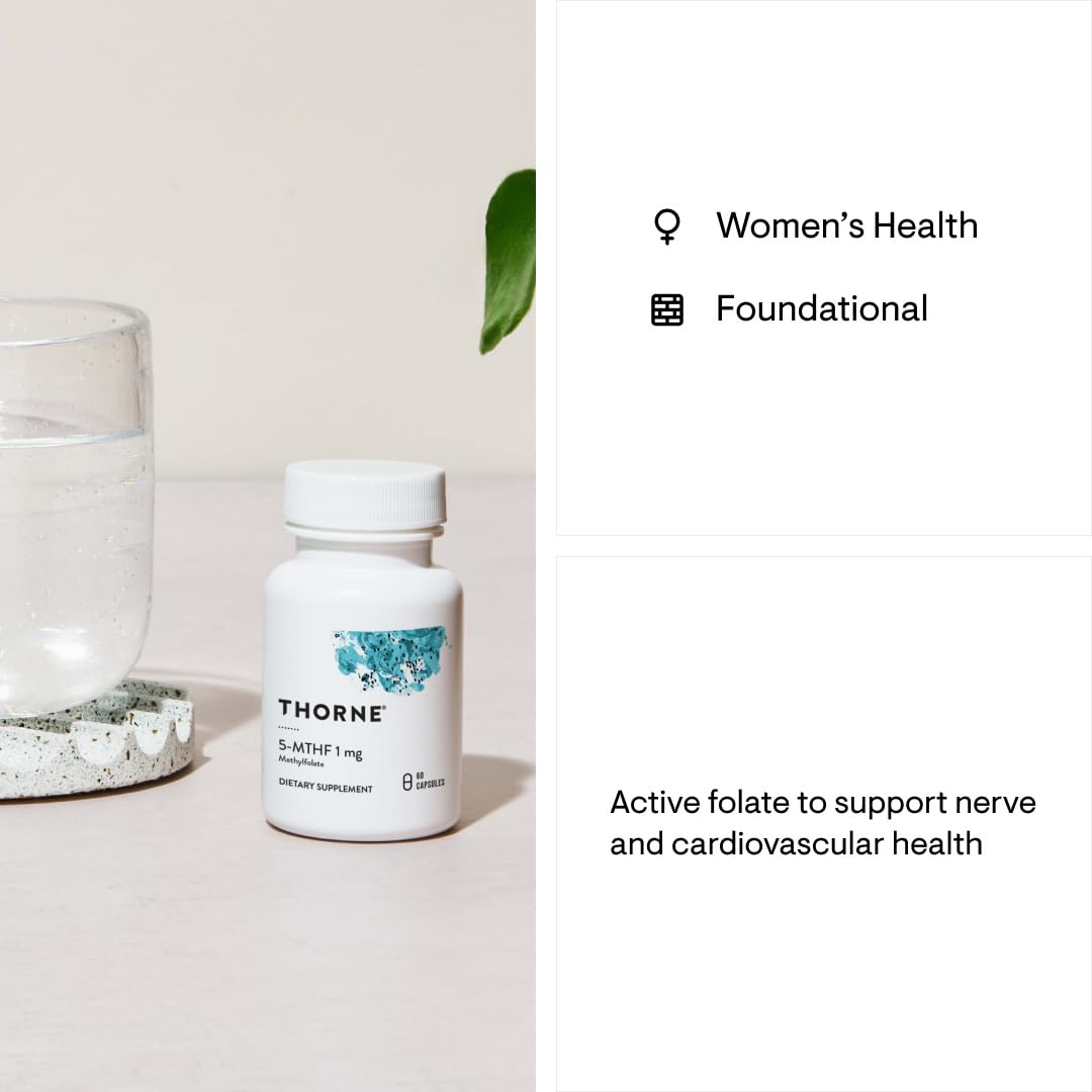 THORNE - 5-MTHF - Methylfolate (Active B9 Folate) Supplement - Supports Cardiovascular Health, Fetal Development, Nerve Health, Methylation, and Homocysteine Levels* - 60 Capsules - 5-MTHF 1mg - Medaid International