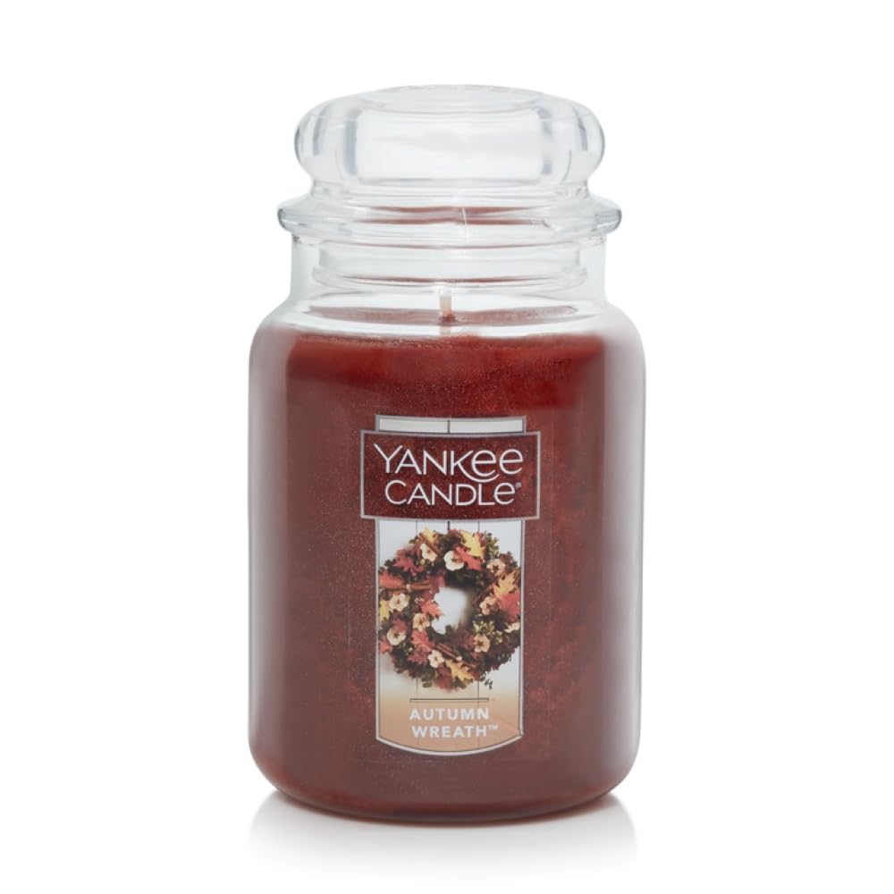 Yankee Candle Autumn Wreath Scented Classic 22oz Large Jar Single Wick Aromatherapy Candle Over 110 Hours of Burn Time Fall Fragrance Perfect for gifting - Medaid International
