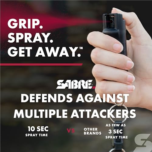 SABRE Pepper Spray, Quick Release Keychain for Easy Carry and Fast Access, Finger Grip for More Accurate and Faster Aim, Maximum Police Strength OC Spray, 0.54 fl oz, Secure and Easy to Use Safety|B000UVTDLG