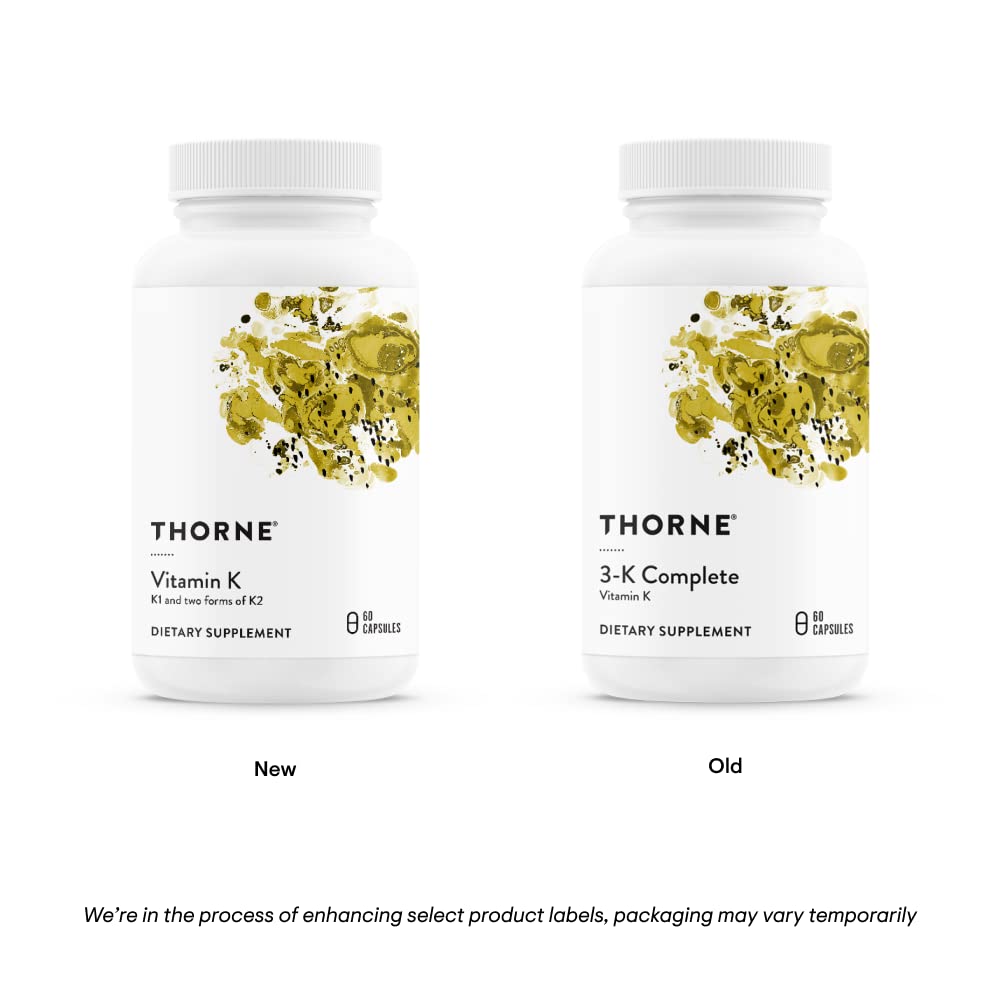 THORNE - Vitamin K (Formerly 3-K Complete) - Vitamins K1 and K2 (as MK-4 and MK-7) - Supports Strong Bones* - 60 Capsules - Medaid International