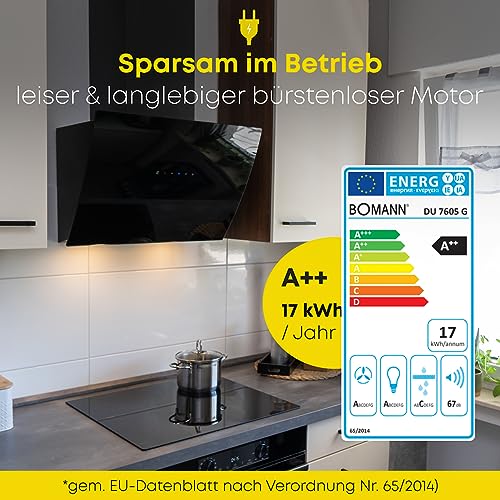 Bomann - DU 7605 G Vertical Cooker Hood with Sensor & Touch Control, Auto-Open, Black