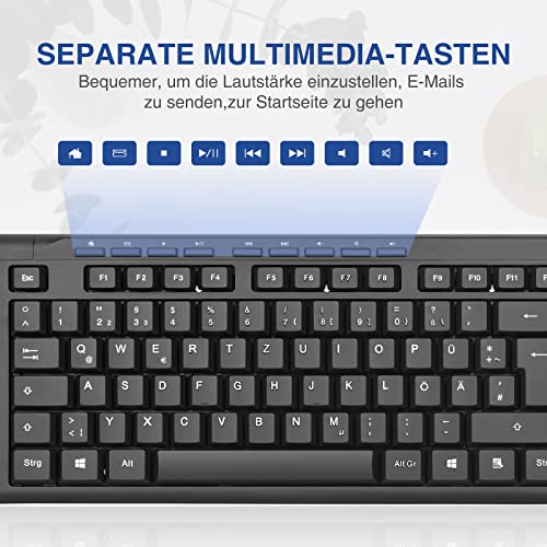 Rii - Slim USB Wired Keyboard for Mac/PC/Tablet, 105 Keys, QWERTZ Layout