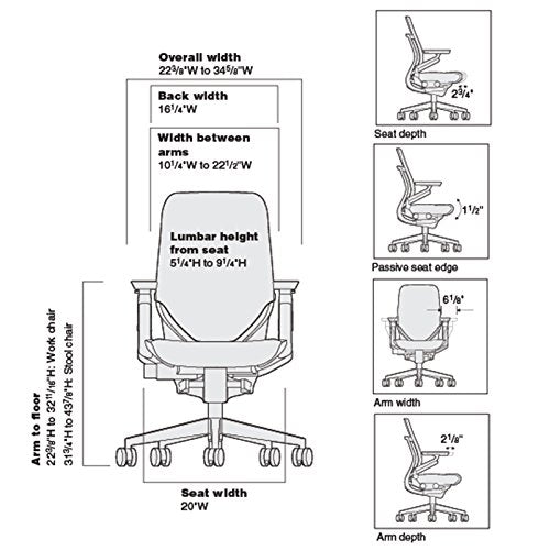 Steelcase Gesture Office Chair - Black Leather, Medium Seat Height, Wrapped Back, Dark on Dark Frame, Lumbar Support - Medaid International