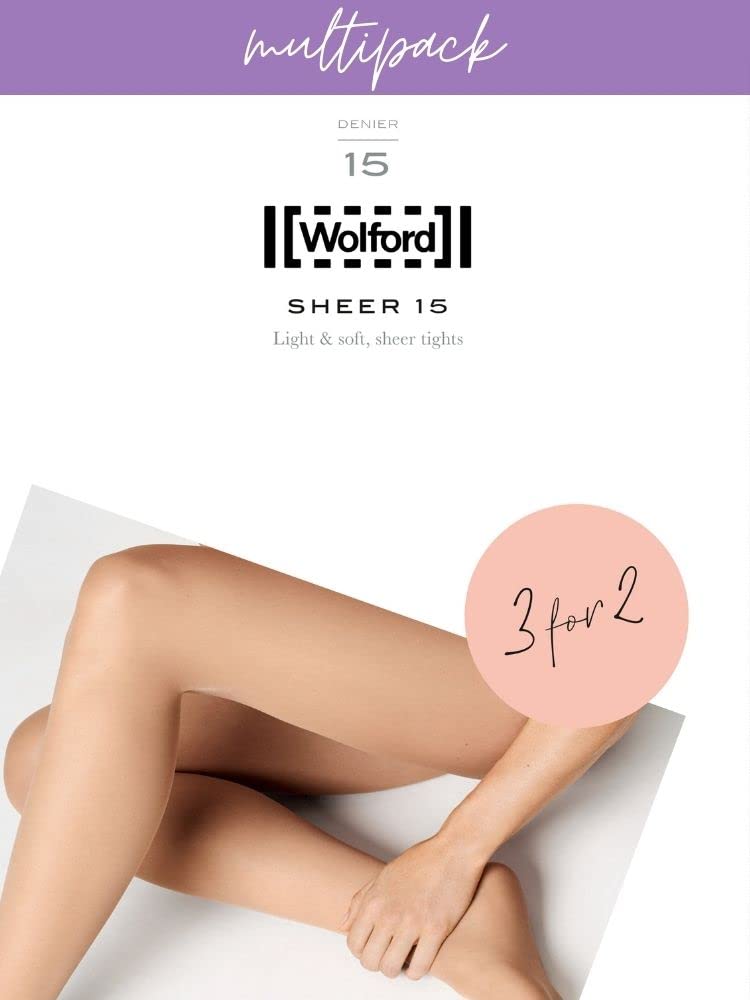 Wolford Sheer 15 Tights for Women β 3-Pack Lightweight Sheer Pantyhose Toe Design Ultra-Soft Finish Ideal for Open-Toe Shoes gobi Beige S - Medaid International