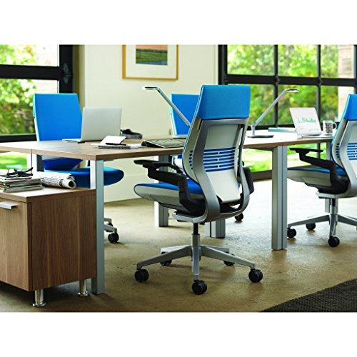 Steelcase Gesture Office Chair - Cogent Connect Scarlet Upholstered Wrapped Back Platinum Metallic Frame Medium Seat Light Seagull Seat/Back Dark Merle Arms (Light/Light) Hard Floor Caster Wheels - Medaid International
