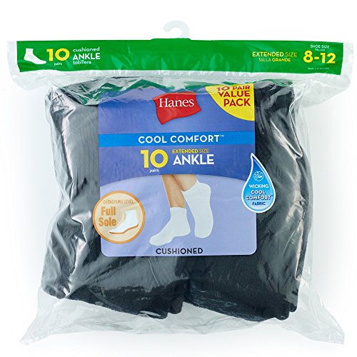 Hanes womens 10-pair Value Pack Ankle fashion liner socks, Black, 12-Aug US - Medaid International