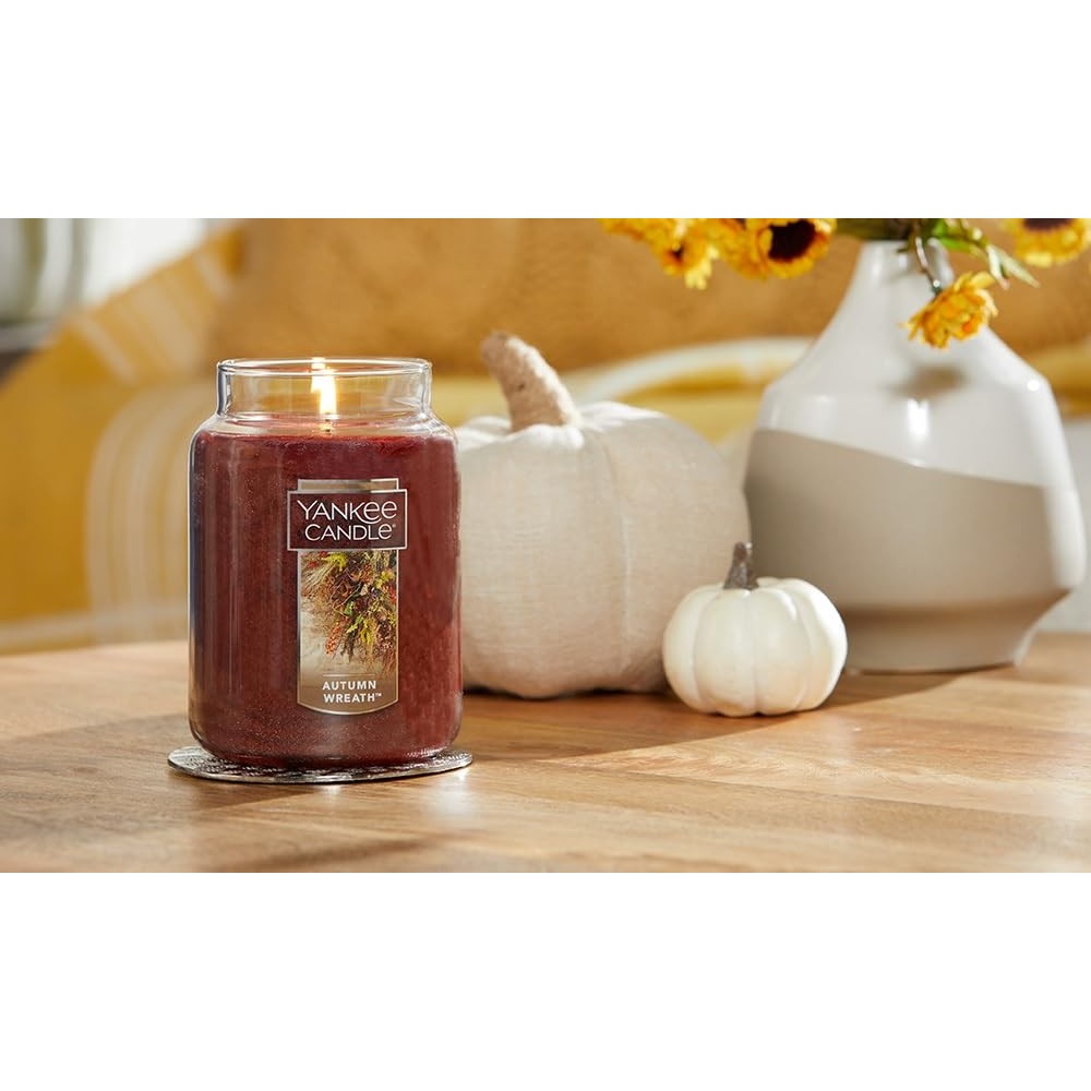 Yankee Candle Autumn Wreath Scented Classic 22oz Large Jar Single Wick Aromatherapy Candle Over 110 Hours of Burn Time Fall Fragrance Perfect for gifting - Medaid International
