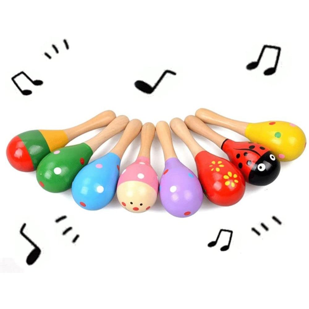 Sansheng 6 PCS Mini Fiesta Wooden Maracas Toys, Wooden Maracas Festival Painting, Wooden Carnival Maracas (Random Colors) - Medaid International
