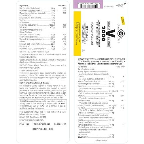 Solgar Formula VM-2000 (Multinutrient System), 180 Tablets - Premium Quality Multiple - Contains Zinc - Supports A Healthy Immune System - Vegan, Dairy Free, Kosher - 90 Servings - Medaid International