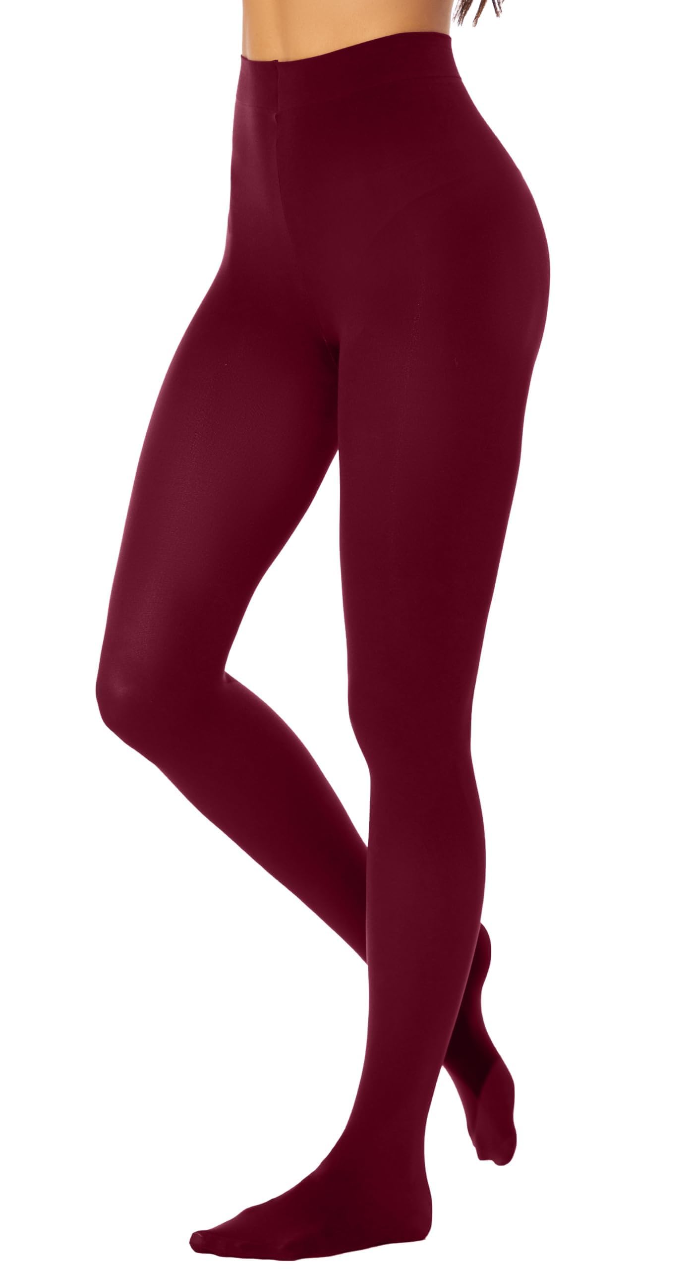 HeyUU Women's 80D Ultra Soft Opaque Tights, High Waist Solid Color Footed Pantyhose with 29 Colors burgundy lxl - Medaid International