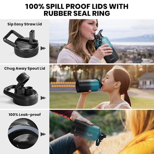 Insulated Water Bottle 64 oz, Triple Wall Vacuum Stainless Steel (Cold for 48 Hrs), Leak Proof & Non-BPA, Half Gallon Water Flask Jug with Paracord Handle & Straw Spout Lids|B0BZZT6B84