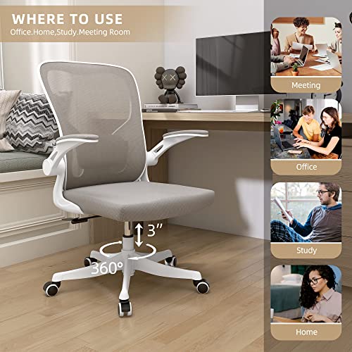 Monhey Office Chair Ergonomic Desk Chair with Lumbar Support&Headrest&Flip-up Arms Height Adjustable Rocking Swivel High Back Computer Chair Warm Taupe Mesh Study Chair (01Khaki) - Medaid International