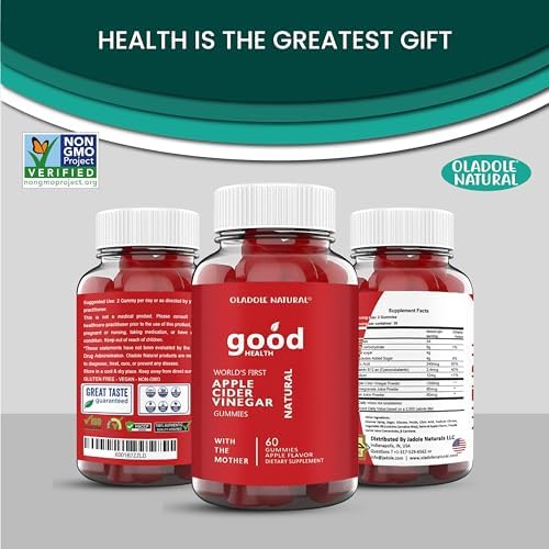 Oladole Apple Cider Vinegar Gummies with Mother - 60 Gummies | Delicious ACV Supplement for Weight Management, Digestion, Detox, Immune Health | Enriched with Vitamin B12, B9, Pomegranate, Beetroot - Medaid
