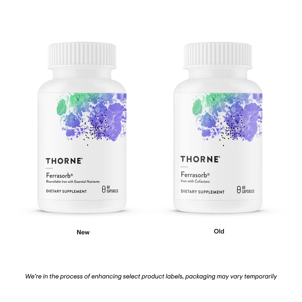 THORNE - Ferrasorb - 36 mg Iron with Essential Nutrients - Complete Blood Support Formula* - Elemental Iron, Folate, B and C Vitamins for Optimal Absorption - Gluten-Free - 60 Capsules - Medaid International