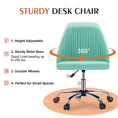 Sweetcrispy Armless Office Chair, Modern Fabric Home Office Desk Chairs with Wheels Adjustable Swivel Task Computer Vanity Seat for Small Spaces - Medaid International