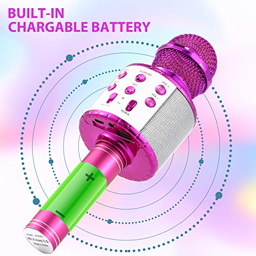 Fede - Wireless Bluetooth Microphone with Colorful LED Lights, Portable Karaoke Speaker for Kids & Adults