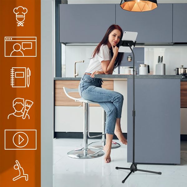 Durable Twist Tablet & Smartphone Floor Stand, Gooseneck 360 Degrees Swivel Mount & Adjustable Height - Black Tablet and Smartphone Holder - Compatible with iPhone, iPad, Android Devices, and More. - Medaid International