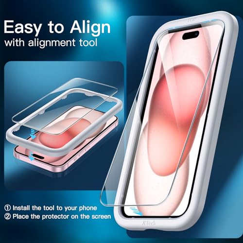 JETech - Tempered Glass Screen Protector for iPhone 15, Easy Install, HD Clear, Case-Friendly, 3-Pack