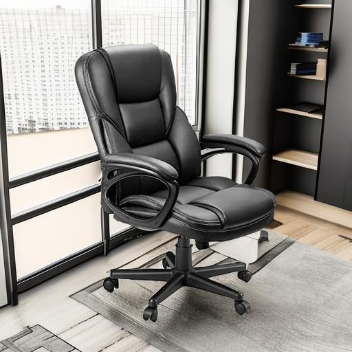 Furmax Office Executive Chair High Back Adjustable Managerial Home Desk Chair, Swivel Computer PU Leather Chair with Lumbar Support (Black) - Medaid International