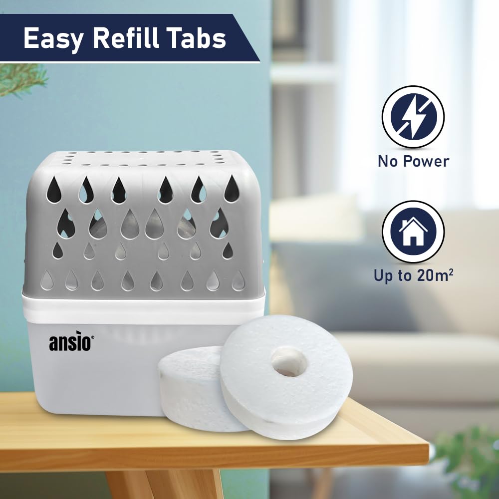 ANSIO Dehumidifier Refill Tabs, Pack of 8 β Universal Fit for Devices with up to 450g Refill Tabs or 1-Litre Collection Tub, Damp, Moisture & Condensation Absorbers for Home, Office, Garage & Bathroom - Medaid International