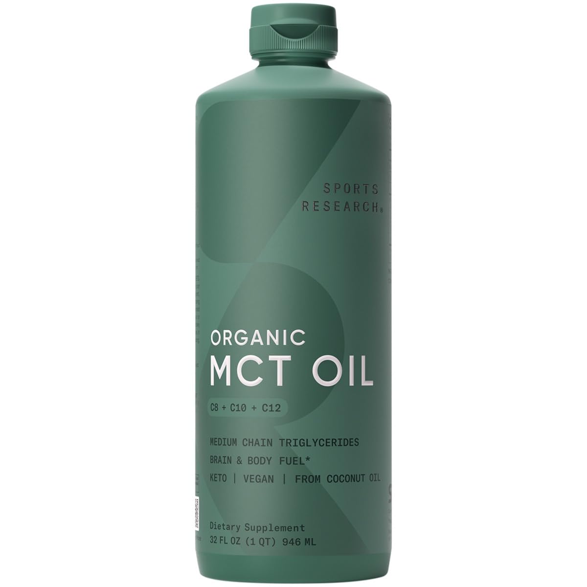 Sports Research Organic MCT Oil - Keto & Vegan MCTs C8, C10, C12 from Coconuts - Fatty Acid Brain & Body Fuel, Non-GMO & Gluten Free - Flavorless Oil, Perfect in Coffee, Tea & Protein Shakes - 32 oz - Medaid International