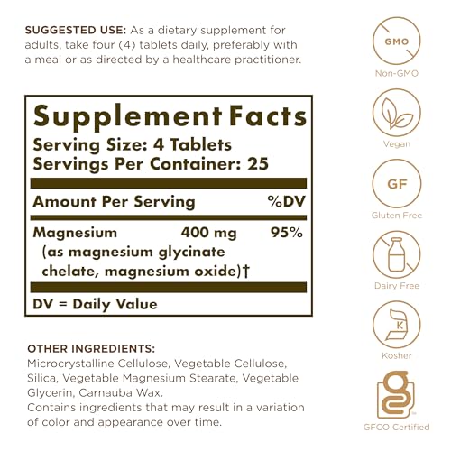 Solgar Chelated Magnesium - 100 Tablets - Supports Nerve & Muscle Function - Non-GMO, Vegan, Gluten Free, Dairy Free, Kosher - 25 Servings - Medaid International
