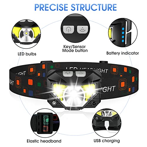 LHKNL Headlamp Flashlight, Lumen Ultra-Light Bright LED Rechargeable Headlight with White Red Light, 2-Pack Waterproof Motion Sensor Head Lamp,8 Modes for Outdoor Camping Running Hiking Fishing|B08D66HCXW