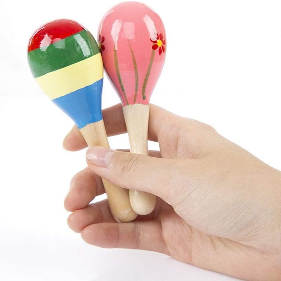 Sansheng 6 PCS Mini Fiesta Wooden Maracas Toys, Wooden Maracas Festival Painting, Wooden Carnival Maracas (Random Colors) - Medaid International