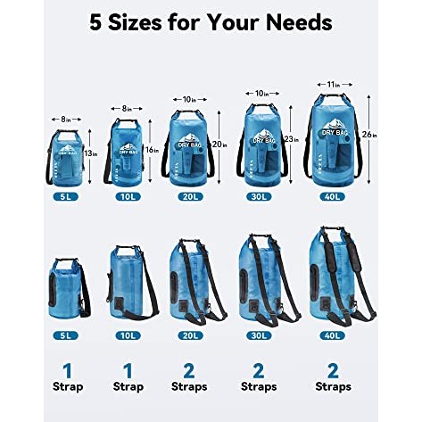HEETA Dry Bag Waterproof for Women Men, 5L/10L/20L/30L/40L Roll Top Lightweight Dry Storage Bag Backpack with Phone Case for Travel Swimming Boating Kayaking Paddle Board Camping Beach Accessories|B07PLZP5LN