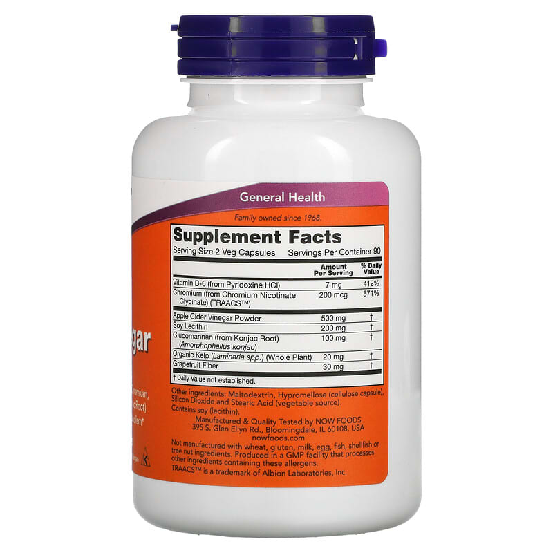 NOW Foods, Cider Vinegar, 180 Veg Capsules - Medaid International