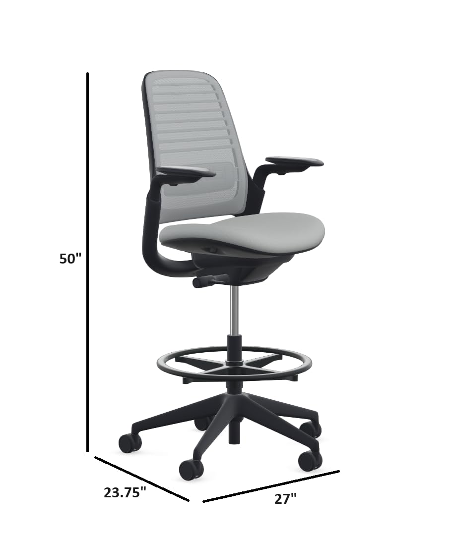 Steelcase Series 1 Stool Chair, Graphite Frame with 3D Microknit Fabric (Nickel) - Medaid International