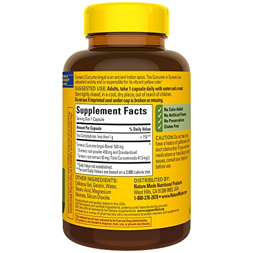 Nature Made Turmeric Curcumin 500 mg, Herbal Supplement for Antioxidant Support, 120 Capsules, 120 Day Supply - Medaid International