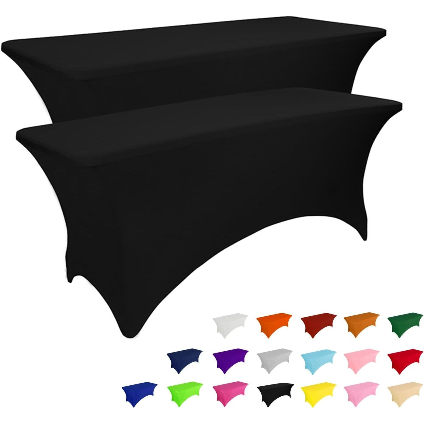 2 Pack 6FT Table Cloth for Rectangular Fitted Events Stretch Black Table Covers Washable Table Cover Spandex Tablecloth Table Protector for Party, Wedding, Cocktail, Banquet, Festival - Medaid International