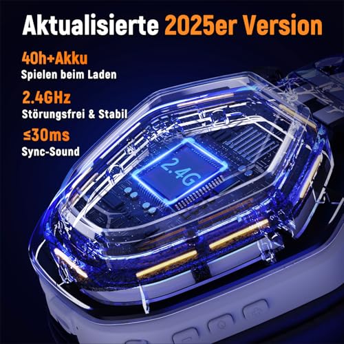 Ozeino - Wireless Gaming Headset with 40h Battery, 7.1 Surround Sound, Dual Connectivity