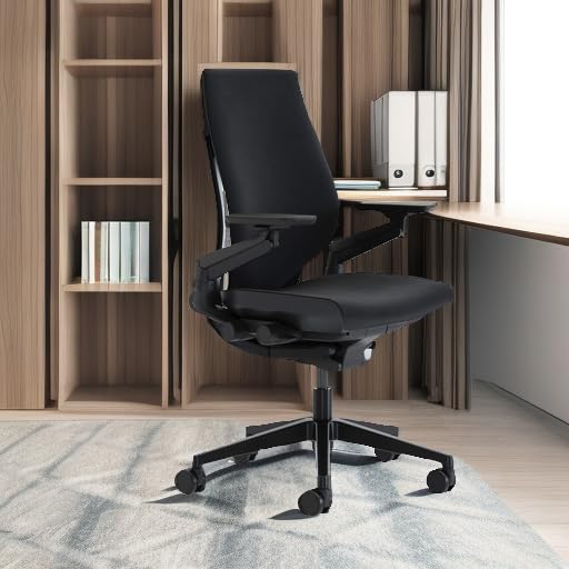 Steelcase Gesture Office Chair - Ergonomic Work Chair with Wheels for Carpet - Comfortable - Intuitive-to-Adjust for Desk - 360-Degree Arms - Licorice Fabric, Dark Frame - Medaid International