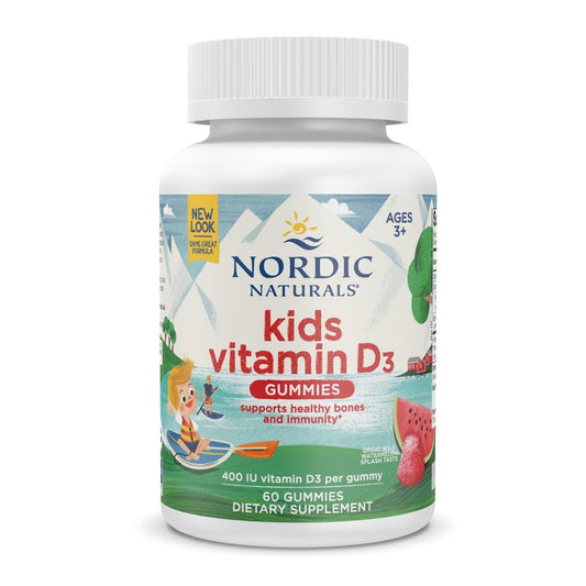Nordic Naturals Vitamin D3 Gummies Kids, Wild Watermelon Splash - 60 Gummies - 400 IU Vitamin D3 - Bone Health, Healthy Immunity - Non-GMO, Vegetarian - 60 Servings - Medaid International