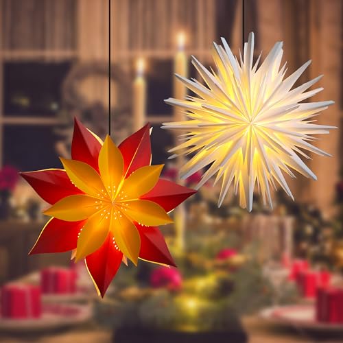 Eanloly - 3D LED Star Paper Lantern, 18" Eco-Friendly Holiday Decor, Twinkle Lights