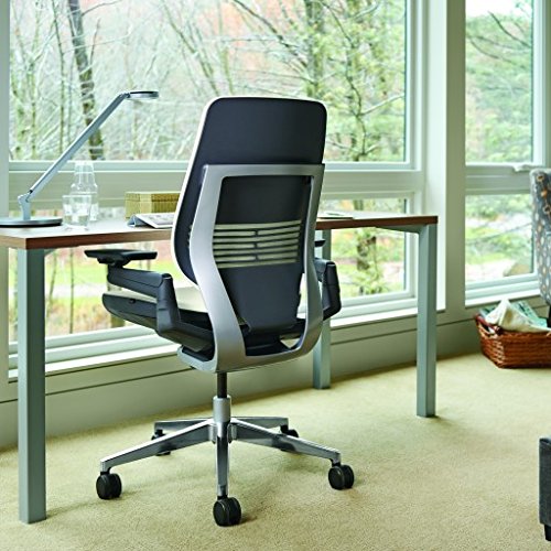 Steelcase Gesture Office Chair - Cogent Connect Scarlet Upholstered Wrapped Back Platinum Metallic Frame Medium Seat Light Seagull Seat/Back Dark Merle Arms (Light/Light) Hard Floor Caster Wheels - Medaid International
