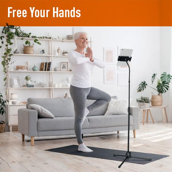 Durable Twist Tablet & Smartphone Floor Stand, Gooseneck 360 Degrees Swivel Mount & Adjustable Height - Black Tablet and Smartphone Holder - Compatible with iPhone, iPad, Android Devices, and More. - Medaid International