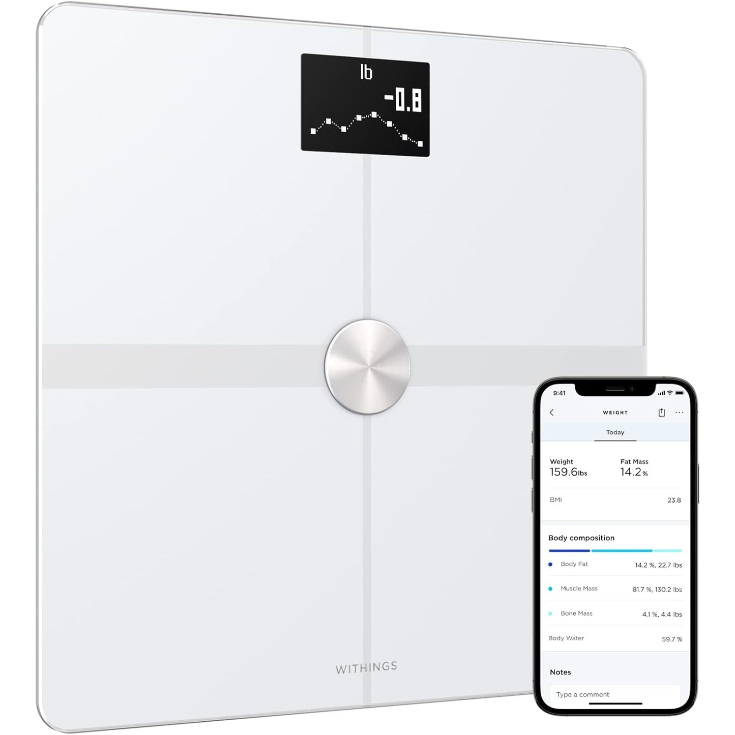 WITHINGS Body Smart - Accurate Scale for Body Weight and Fat Percentage, Body Composition Wi-Fi and Bluetooth Weight Scale, Baby Weight Scale, Smart Scale Apple Health Compatible, Bathroom Scale - Medaid International