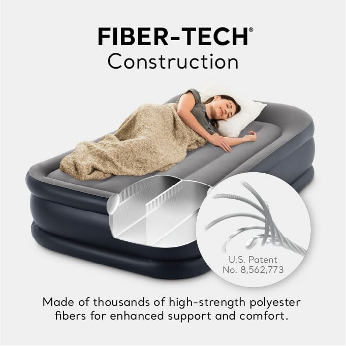 Intex 64131ED Dura-Beam Plus Deluxe Pillow Rest Air Mattress: Fiber-Tech ā Twin Size - Medaid
