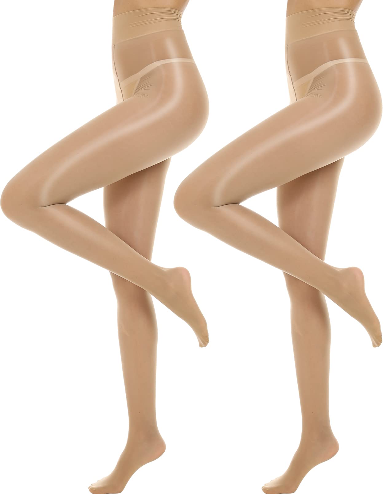 MANZI Shiny Pantyhose for Women 2 Pairs Shimmer Sheer Tights Ultra Silky Natural Large-X-Large - Medaid International