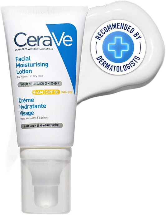 CeraVe AM Facial Moisturising Lotion SPF50 with Ceramides & Vitamin E for Normal to Dry Skin 52ml - Medaid International