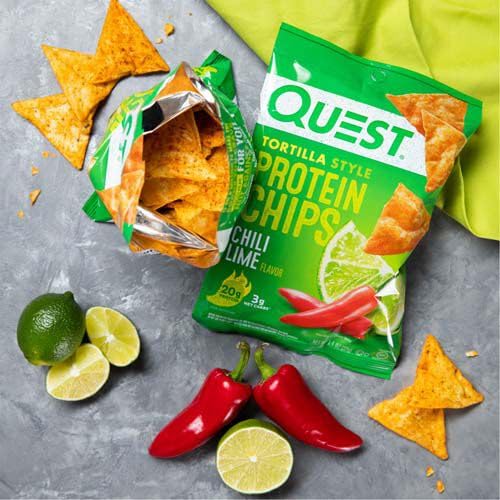 Quest Nutrition Tortilla Style Protein Chips, Chili Lime, Low Carb, Gluten Free, Baked, 1.1 Ounce (Pack of 8) - Medaid International