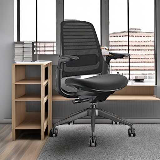 Steelcase Series 1 Office Chair - Ergonomic Work Chair with Wheels for Carpet - Helps Support Productivity - Weight-Activated Controls, Back Supports & Arm Support - Easy Assembly - Licorice - Medaid International